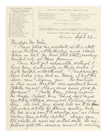 (POLITICS.) GREENER, RICHARD T. Autograph Letter Signed to a Mr. Norton.